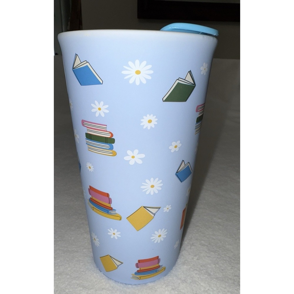 Cute Teacher Coffee Travel Mug Books Daisy Design Double Wall Ceramic 18oz Gift